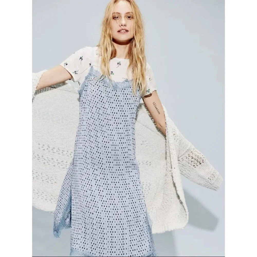 Free People Margot Slip Dress Set- 2 Dresses- Blue Polka Dot NWT